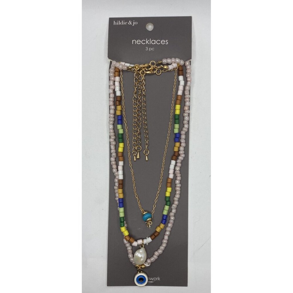 hildie & jo Patchwork 3 Piece necklace set boho multicolored